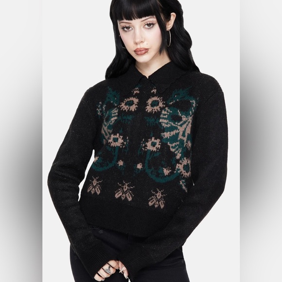 Disturbia Sweaters - Disturbia Aura Dragon Jacquard Collar Knit Sweater